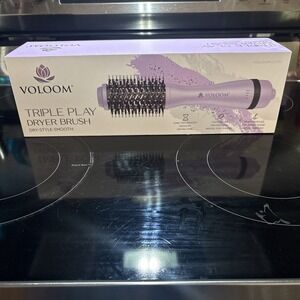 VOLOOM Triple Play Dryer Brush Purple Ionic Adjustable Heat Tourmaline Ceramic